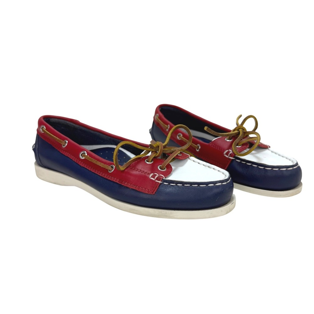 Lauren Ralph Lauren Yolanda Boat Shoes 7.5B Red White Blue Leather Deck Loafers
